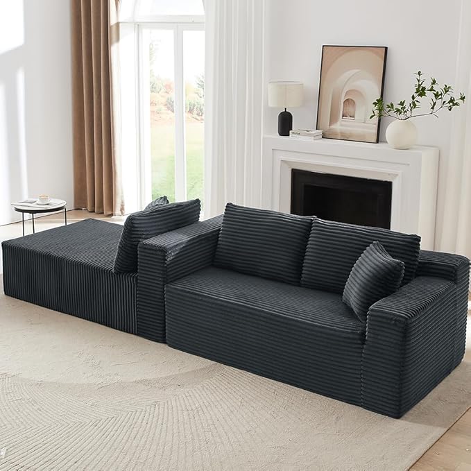 Cloud Sectional Couch Modern Modular Sectional Sofa with Deep Seat Corduroy Boneless Couches with L-Shape Chaise for Living Room Bedroom No Assembly Required (Dark Grey Left Facing Chaise Sofa)