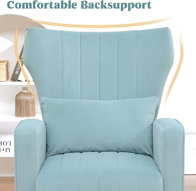 Modern Accent Chair Upholstered Living Room ChairHigh Back Arm Chair with Metal Legs Lumbar Reading Chair for Bedroom Apartment Small Spaces Sky Blue
