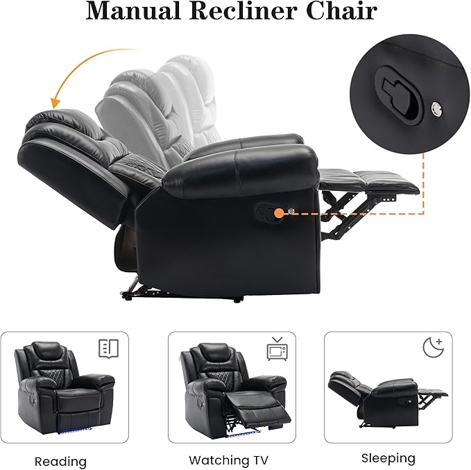 Merax Home Theater Seating Manual Recliner Chair with LED Light Strip for Living RoomBedroom Black