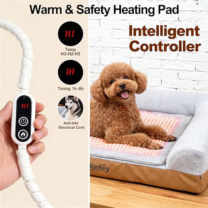 Heated Dog Bed Medium Sized Dog Heated Pet Bed Waterproof Cover Medium Orthopedic Dog Sofa Bed Memory Foam with Pet Heating Pad - 27.95x23.2x6.3in