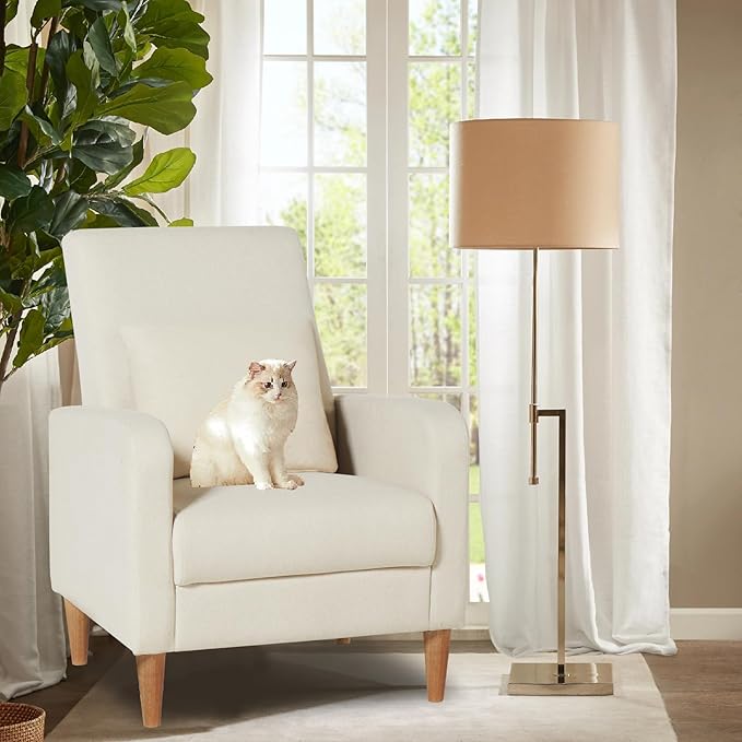 COLAMY Mid-Century Modern Upholstered Accent Chair with Back Pillow &amp Solid Wood Legs Fabric Cozy Armchair for Living Room Bedroom Reading Nook Apartment &amp Small Spaces Beige