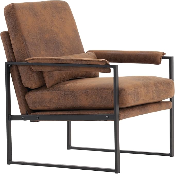 Mid-Century Armchair with Solid Wood FrameLiving Room Chair with Extra-Thick Padded Backrest and Seat CushionSingle Sofa Chairs with Non-Slip Feet105° Slop BackLinen Accent Chair for ClubOffice