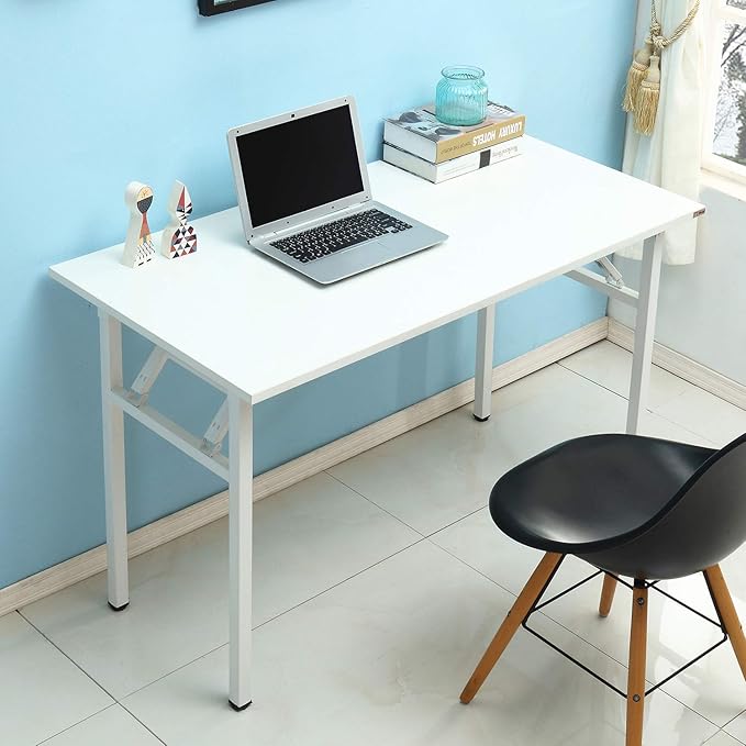 SogesPower Computer Desk Folding Table 47 inches Fully Assembled Sturdy Writing Desk for Home Office Folding Desk White