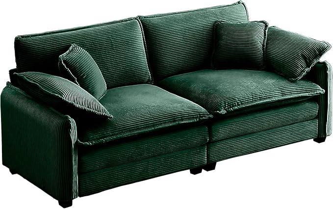 81 in Corduroy Loveseat Sofa Couch 2 Seat Large Extra Deep Love Seat Sofa with 4 Pillows Modern Upholstered Comfy Couches Modular Sofa for Living Room Bedroom Office Apartment Green
