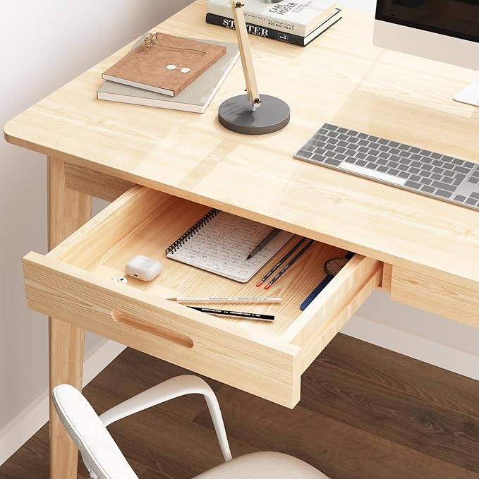 FUFU&ampGAGA 47” Office Desk Rectangular Computer Desk with 2 Drawers Writing Table for Reading Crafting Home Office Study Room Oak 47.2”W x 21.7”D x 29.5”H