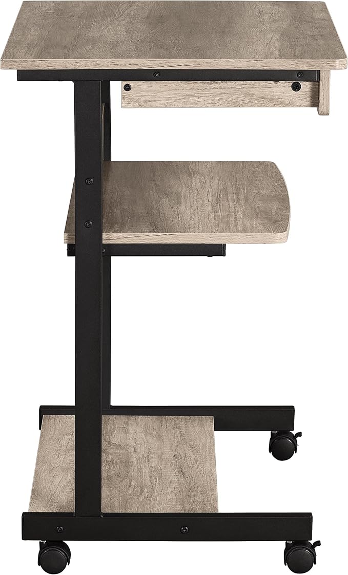 Topeakmart Gray Art Deco Desk Rolling Computer Desk Cart with Drawer Small Space Solution for Writing Laptop PC 22 x 20.1 x 31.5 inches