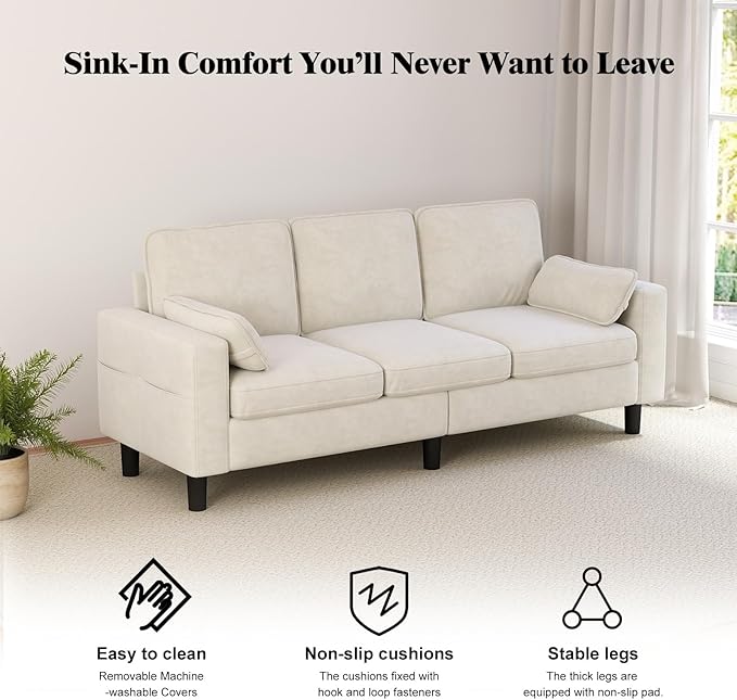 kinbor Big Comfy Modular Sectional Sofa with Memory Foam - Oversized Living Room Couch in Creamy White 2 Pieces Modern Upholstered Couches with Deep Seat