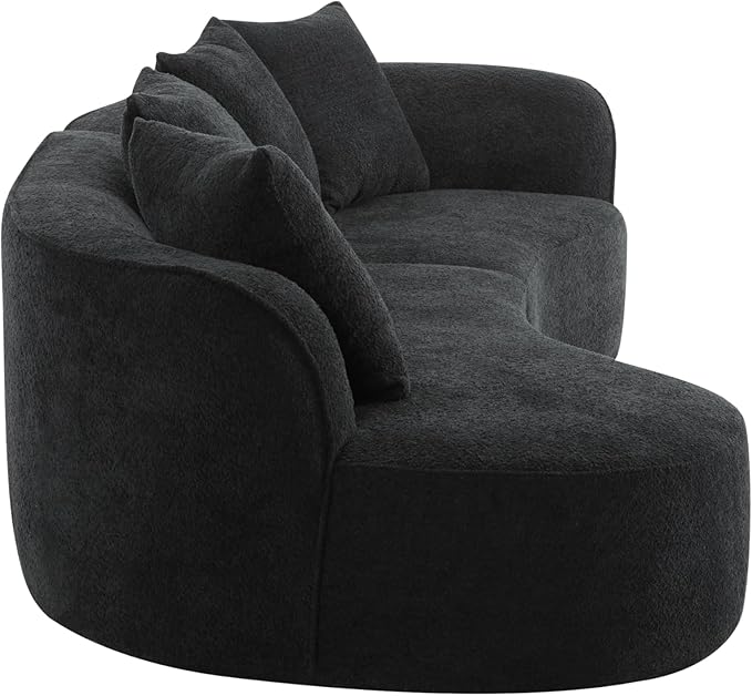 Merax 126 Inch Curved Sectional Sofa Oversized 5-Seater Modern L-Shape Couch with 4 Pillows Modular Velvet Fabric Sofa for Large Living Room Black