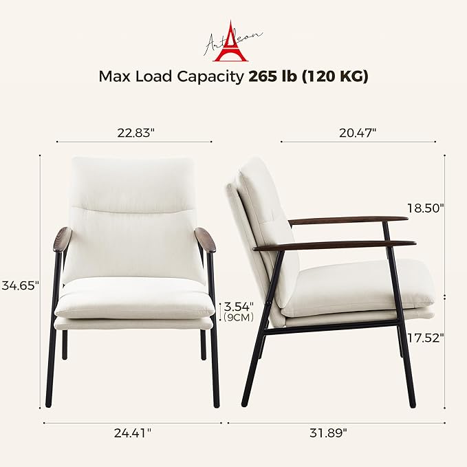 Art Leon Accent Chair- Mid Century Modern Accent Chairs Upholstered Fabric Reading Bedroom Chair Side Sitting Chair with Metal Frame Armchairs for Living Room Bedroom Guest Room Beige