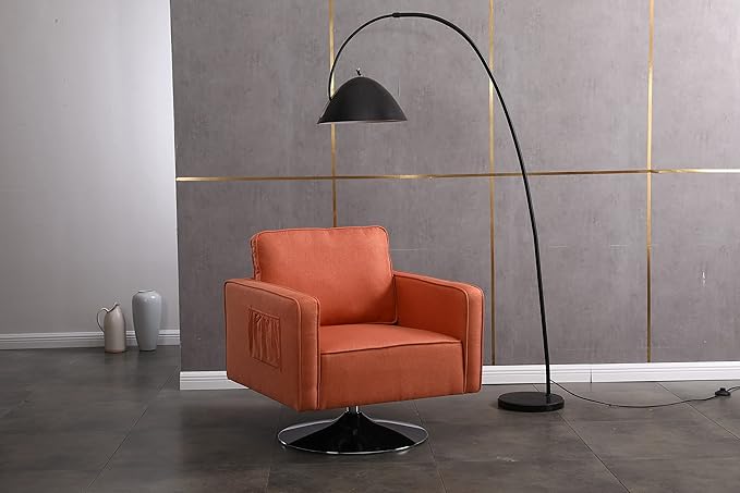 Generic Modern Linen Swivel Accent Chair Comfy Armchair with 360 Degree Swiveling for Living Room Bedroom Reading Room Home OfficeOrange