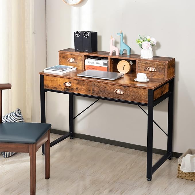 Desk Gaming Desk Home Office Writing Desk Study Table Workstation Writing Computer Desk Space Saving Table Simple Home Office DeskDesk with Drawers Home Office Desk with Storage 106x54x90CM