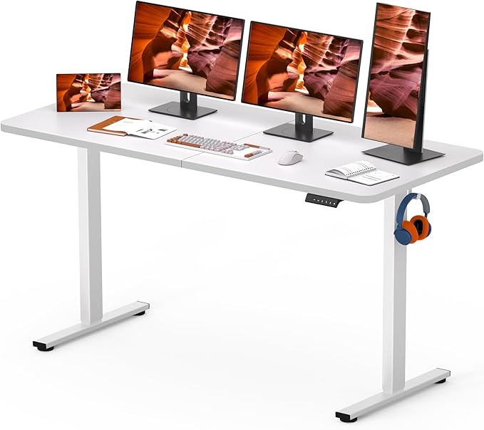 AdjustableStanding Desk 63 x 24 Inch Home Office Desk with Memory Preset Computer Workstation Splice White Top Frame