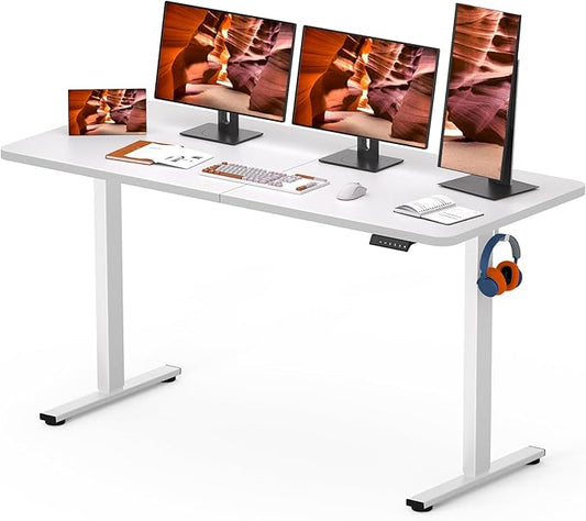AdjustableStanding Desk 63 x 24 Inch Home Office Desk with Memory Preset Computer Workstation Splice White Top Frame