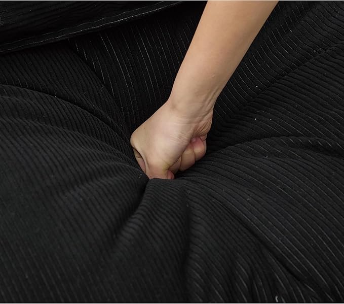 JUSTONE Modular Sectional Sofa CouchNo Armrests Floor SofaNeck Pillow-Back Lounge Sofa ChairSoft Corduroy FabricDurable SupportSmall Sofa for Living RoomApartment Guest Room6 SeatsBlack