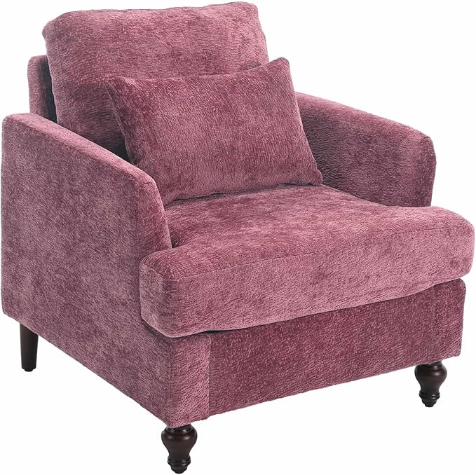 Wood Frame Armchair Modern Accent Chair Lounge Chair for Living RoomTufted Club Chair Mid Century Modern Arm Chairs with Studded Solid Wood Frame for Bedroom Reading(Wine red Chenille)