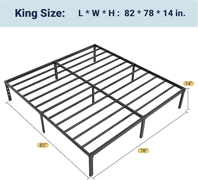 Allewie King Size Bed Frame 14 inch Metal Platform Beds with Storage Space No Box Spring Needed and Easy Assembly Black