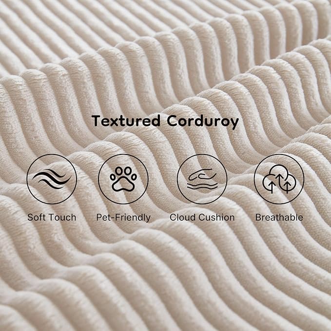 Rovibek 97” Couches for Living Room Modular Sectional Sofa with Chaise &amp Deep Seat Comfy Corduroy Boneless Couch No Assembly Required White