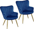 Yaheetech Velvet Accent Chair Modern Armchair with Wing Side and Metal Legs Cozy and Soft Padded and High Back for Living Room/Home Office/Bedroom Set of 2 Blue