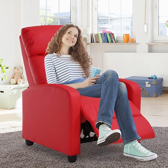 Living Room Reclining Chairs mesedoras para adultos Home Theater Massage Recliner Sofa with PU Leather Padded Seat Backrest Massaging Recliner Ergonomic Lounge for Home Living Room (Red)