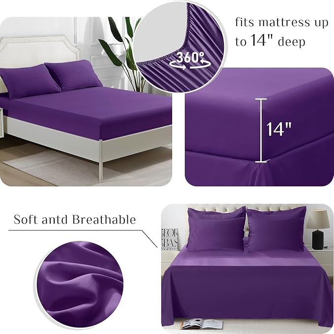 JOLLYVOGUE Full Comforter Set Ultra-Soft Bed in a Bag Full Size 7 Pieces Oeko-TEX Certified Bedding Set with Down Alternative Comforter Sheets Pillowcases &amp Shams Purple