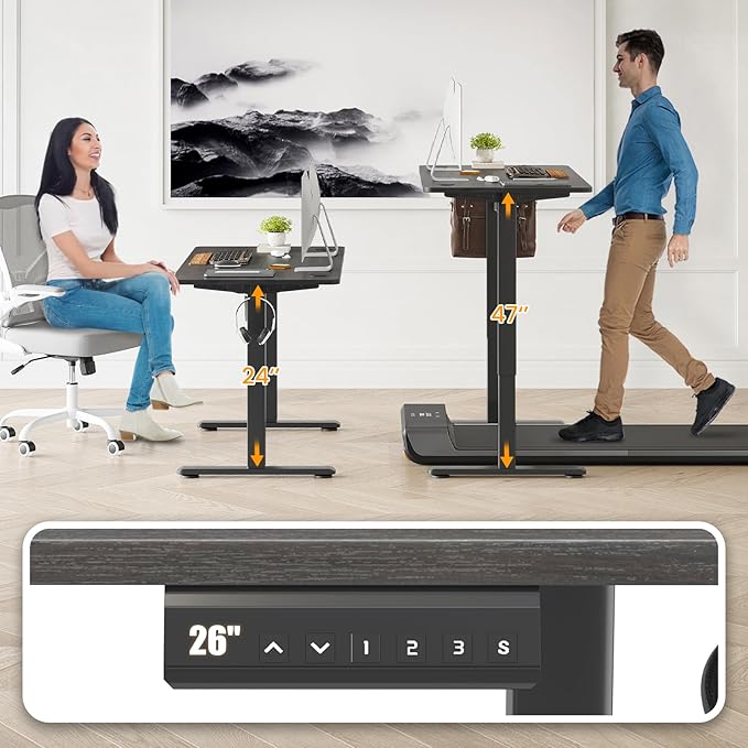 Electric Standing Desk 48 x 24 Inches Height Adjustable Sit Stand Up Desk Home Office Computer Desk Ergonomic Rising Computer Table for Work Home Office (Walnut)