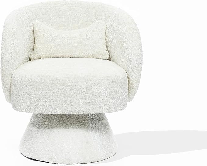 LuxenHome Swivel Barrel Accent Chair Club Swivel Chair with Upholstered Boucle Accent Chair with 360 Wood Base Arm Chairs for Living Room Bedroom Nursery Accent Sofa Chairs Cream