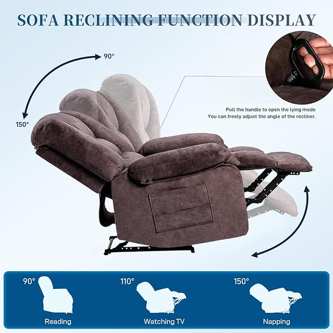 Fabric Lazy Boy Recliner Chair for Bedroom Manual Reclining Chairs for AdultsBrown Recliner Chair with Adjustable Backrest &amp Foootrest/Overstuffed Cushion Havy Duty (Brown)