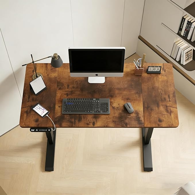 Electric Standing Desk 55 x 24 Inch Height Adjustable Desk Sit Stand Desk with Type-C Charging and Memory Preset Computer Desk for Home Office (Brown Leopard)