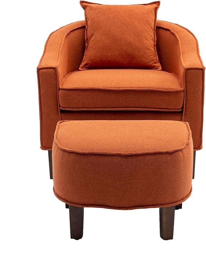 Accent Chair with Ottoman Mid Century Modern Barrel Chair Upholstered Club Tub Round Arms Chair for Living Room