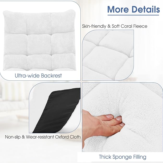 Giantex Floor Chair with Back Support 14 Adjustable Position Padded Sleeper Bed Couch Recliner Folding Gaming Floor Chairs for Adults Living Room Bedroom Yoga Meditation White