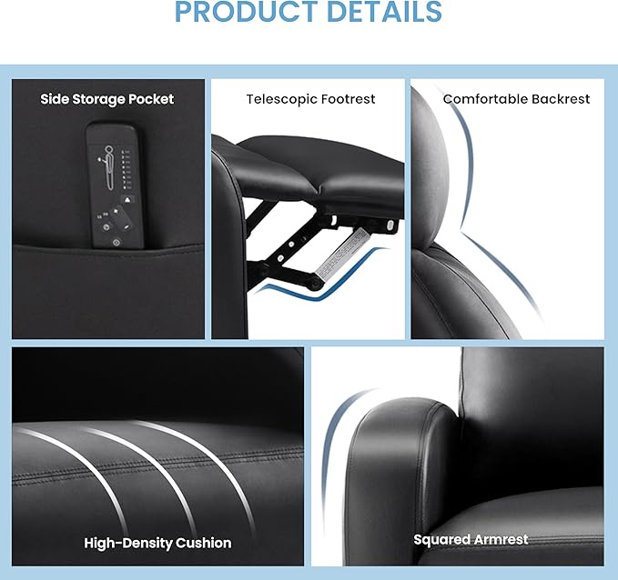 Simple Deluxe Recliner Chair - Adjustable Push Back PU Leather Recliner Plush Reading Chair &amp Luxe Sofa Chair for Living Room Chairs or Bedroom Chair Single Recliner for Home Theater