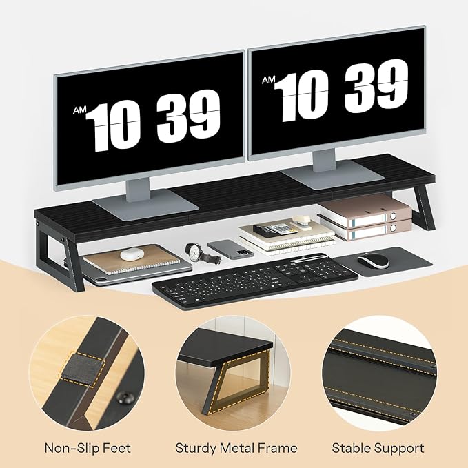 HOOBRO L Shaped Gaming Desk and Monitor Stand Bundle Desk with LED Light &amp Power Outlet Desk Shelf Organizer for Office DeskStudy BF18UDDN01-BB121CJ01