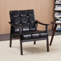 Furniliving Upholstered PU Leather Accent Chair Living Room Tufted Arm Chair with Solid Wood Frame Wingback Lounge Armchairs for Bedroom Reading Room Indoor &amp Outdoor Retro Black