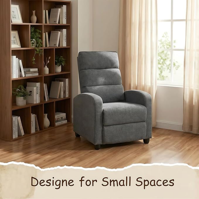Furnimart Small Manual Recliner Chair for Small Spaces Overstuffed Chenille Reclining Chair with Chunky Cushion Comfortable Single Sofa Recliner for Adults Living Room Bedroom Home Theater Gray