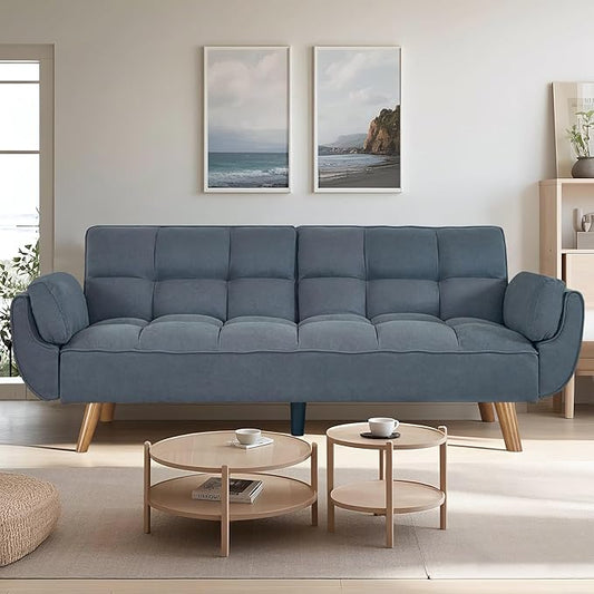 Convertible Futon Sofa Bed 75″Linen Modern Futon Couch with Adjustable Backrest Easy Assembly Sleeper Sofa Couch Upholstered Recliner Couches for Small Living Room Bedroom and Office (Dark gray)