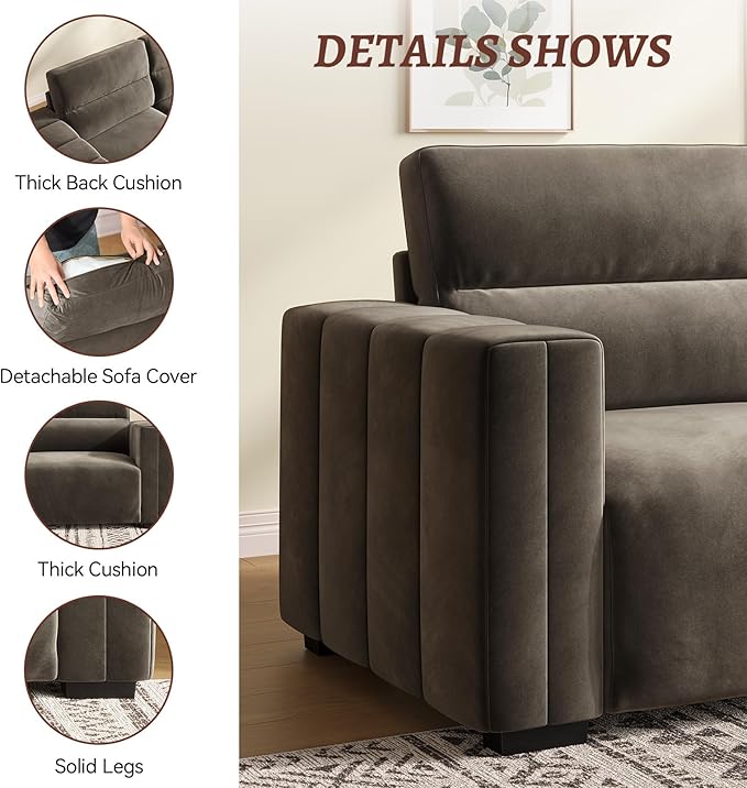 82 Inch Sofa with Extra Deep Seats Oversize Velvet Fabric 2 Seater Sofa for Living RoomModern Couch and Loveseat Comfy Armrests and Seats and Backrests Easy Installation Dark Gray