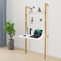 Wall Mount Laptop Desk with Power Strip Modern Computer Writing Table Industrial Shelf Desk (Gold White 30 x 20 x 72.5)