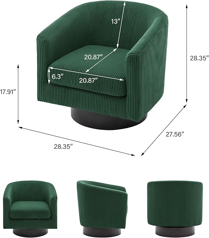 Swivel Barrel Accent Chair Modern Round Corduroy Fabric Arm Chair for Living Room Bedroom Comfy Club Reading Chairs for Adults (Corduroy Dark Green Set of 1)