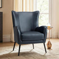 Upholstered Faux Leather Accent Chair with Black Metal Legs Comfy Armchair with Removable Cushion &amp Nailhead Trim Wingback Vanity Chair for Reading Living Room Bedroom