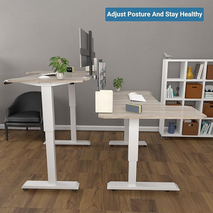 Electric Height Adjustable Standing Desk Sit - Stand Desk for Work or Home Office Push Button Memory Settings Splice Board (Light Oak 59x24)