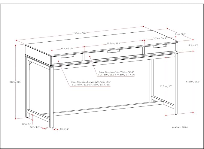SIMPLIHOME Banting Desk - 60 Inch Wide Solid Wood and Metal Writing Desk in White Modern Industrial Home Office Computer Table for Study with 2 Drawers and Flip-Down Keyboard Tray
