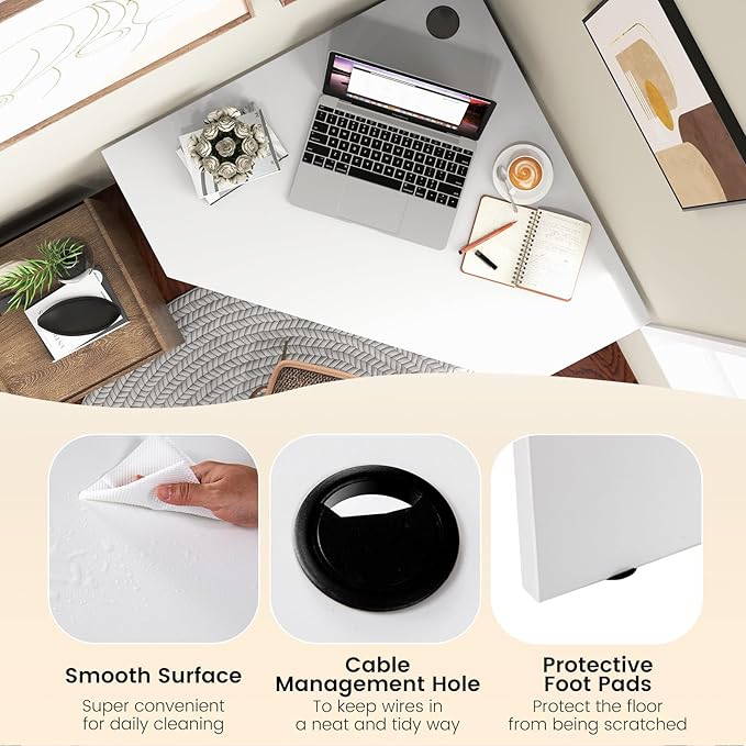 HOMGX Corner Computer Desk Triangle Desk with Storage Shelves Small Corner Desk for Small Spaces Corner Vanity Desk for Home Bedroom Living Room Office (White)