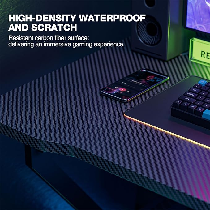 Grandder Gaming Desk Z Shaped 40 Inch Gamer Workstation Home Computer Carbon Fiber Surface Gaming Desk PC Table with Headphone Hook Carbon Fiber Black