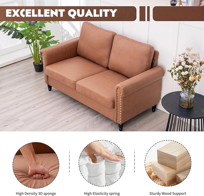 J.C.UP 57’’ Loveseat Sofa CouchLove Seat for Small Spaces Upholstered 2 Seat Sofa Couches Small Sofas with Solid Wood Legs Suitable for Living Room Bedroom Apartment
