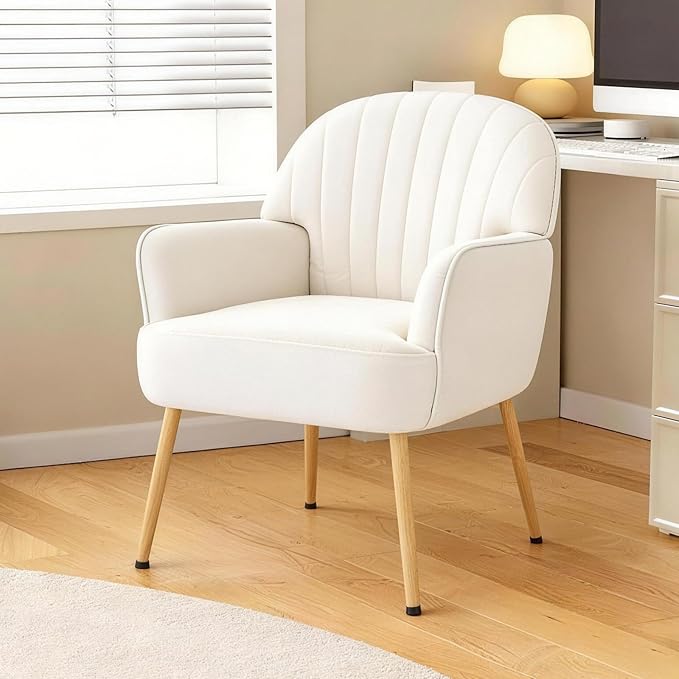 Velvet Accent Chair Modern Upholstered Single Living Room Chairs with Tufted Back Cozy Sofa Side Armchair with Metal Legs for Bedroom/Office/Reading Room Beige