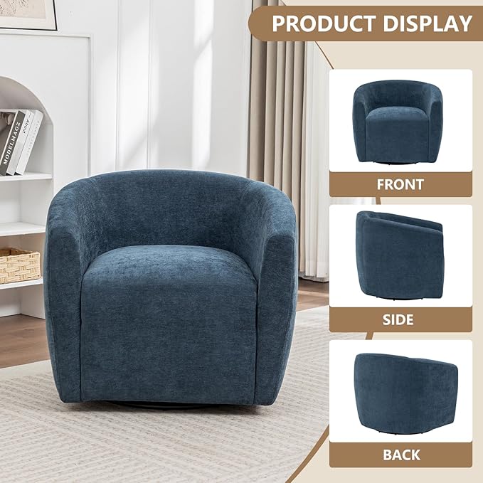 MINCETA Swivel Accent ChairModern Barrel Chair 360 Swivel Accent Armchair with UpholsteredComfy Round Club Chairs for Living RoomBedroom Study RoomSet of 1Fabric in Navy