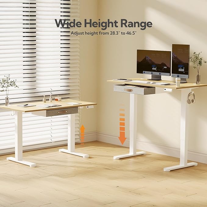 Seang Standing Desk with Drawer 40 x 24 Height Adjustable Stand Up Desk 3 Memory Height Settings with Cable Grommets &amp Storage Hooks Ideal for Home &amp Office Nature