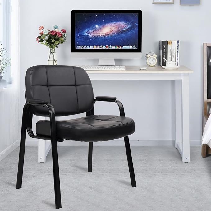 CLATINA Big &amp Tall 500 lbs Waiting Room Chair Leather Office Reception Guest Chair No Wheels with Padded Arms for Elderly Home Desk Conference Room Lobby Side Salon Clinic Black(6 Pack)