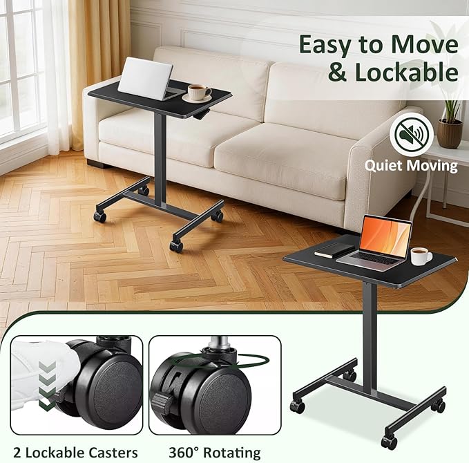 Adjustable Mobile Standing Desk Rolling Sit-Stand Laptop Desk with Locking Wheels Compact Portable Computer Table for Home Office or Dorm Black