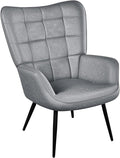 Yaheetech Accent Chairs Large PU Leather High-Back Chair w/Metal Legs Pottery Barn Style Living Room Chairs for Bedroom/Home Office Gray